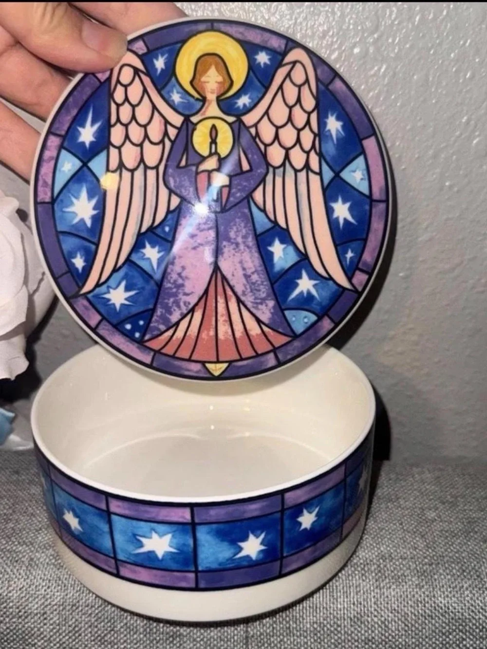 Mikasa Porcelain Lidded Round Angel Trinket Jewelry Box 5